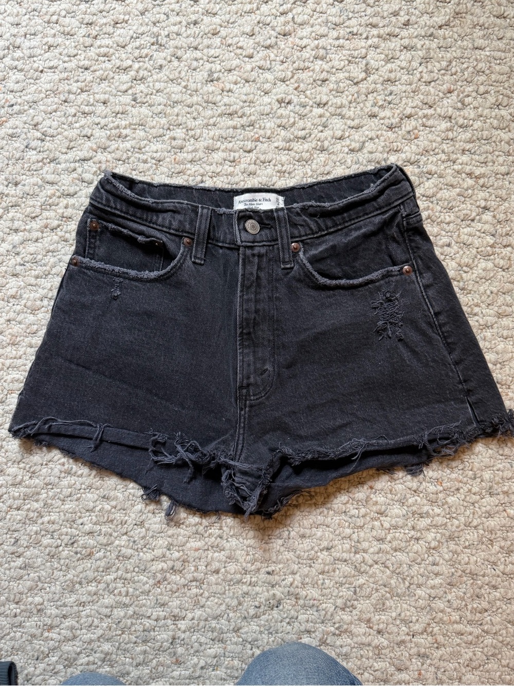 Abercrombie & Fitch Black High-Rise Distressed Denim Shorts